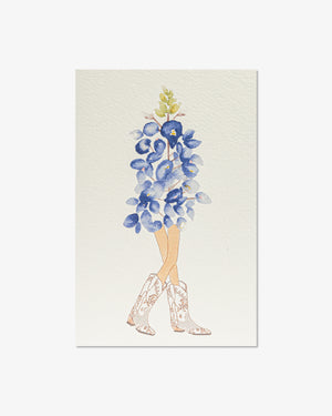 Bluebonnet with Cowboy Boots Greeting Card | Presch Petals x Kristen Elaine Whalen