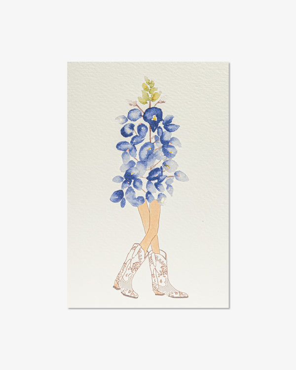 Bluebonnet with Cowboy Boots Greeting Card | Presch Petals x Kristen Elaine Whalen