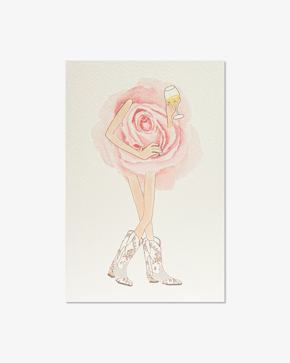 Pink Rose with Cowboy Boots Greeting Card | Presch Petals x Dallas artist Kristen Whalen