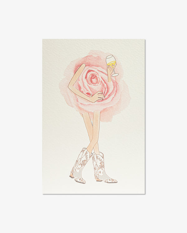 Pink Rose with Cowboy Boots Greeting Card | Presch Petals x Dallas artist Kristen Whalen