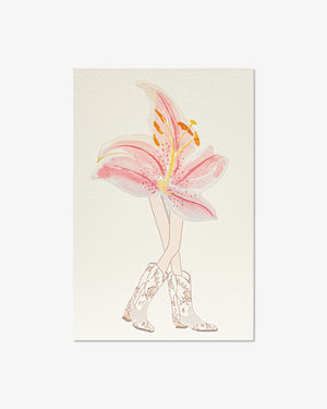 Stargazer Lily & Cowboy Boots Greeting Card | Presch Petals x Kristen Whalen artist Dallas
