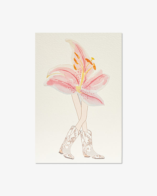 Stargazer Lily & Cowboy Boots Greeting Card | Presch Petals x Kristen Whalen artist Dallas